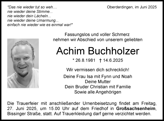 Traueranzeige von Achim Buchholzer von Bietigheimer Zeitung