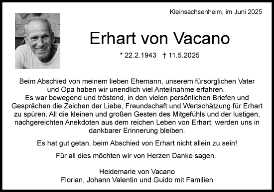 Traueranzeige von Erhart von Vacano von Bietigheimer Zeitung