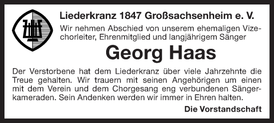 Traueranzeige von Georg Haas von Bietigheimer Zeitung