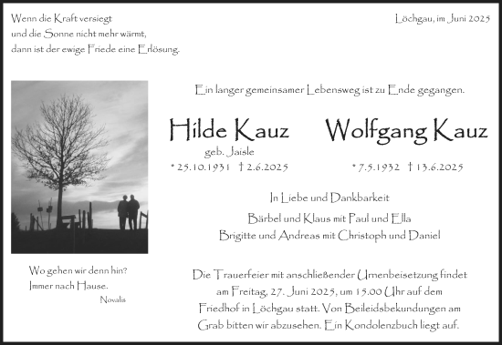 Traueranzeige von Hilde Kauz von Bietigheimer Zeitung