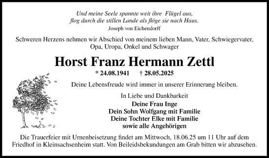 Traueranzeige von Horst Franz Hermann Zettl von Bietigheimer Zeitung