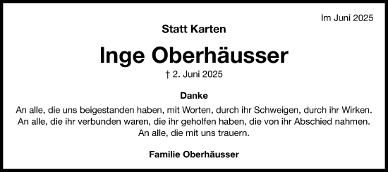 Traueranzeige von Inge Oberhäusser von Bietigheimer Zeitung