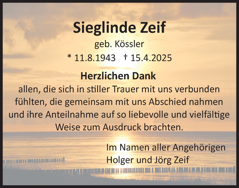  Traueranzeige für Sieglinde Zeif vom 07.06.2025 aus Bietigheimer Zeitung
