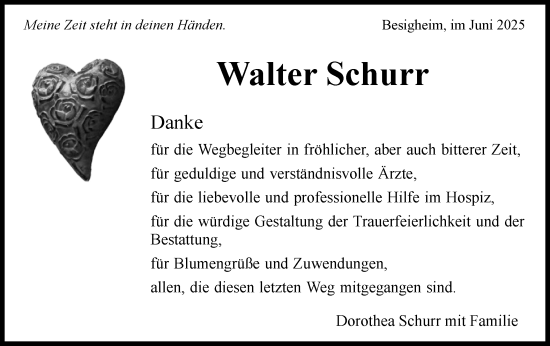 Traueranzeige von Walter Schurr von Bietigheimer Zeitung