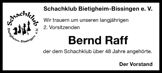 Traueranzeige von Bernd Raff von Bietigheimer Zeitung