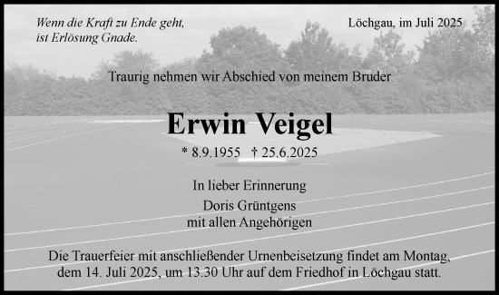 Traueranzeige von Erwin Veigel von Bietigheimer Zeitung