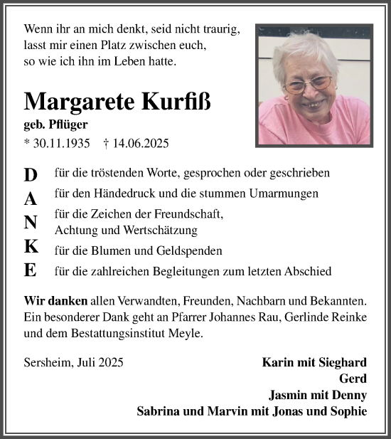 Traueranzeige von Margarete Kurfiß von Bietigheimer Zeitung