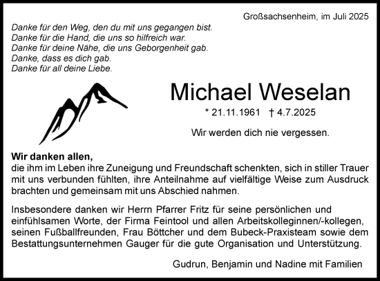 Traueranzeige von Michael Weselan von Bietigheimer Zeitung