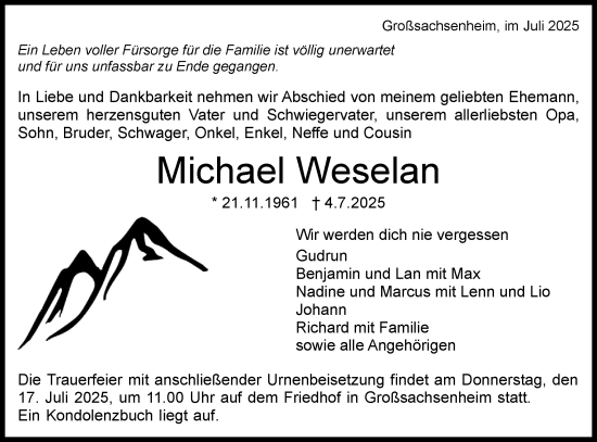 Traueranzeige von Michael Weselan von Bietigheimer Zeitung