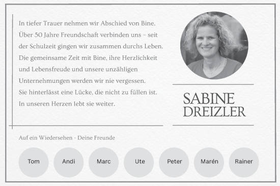 Traueranzeige von Sabine Dreizler von Bietigheimer Zeitung