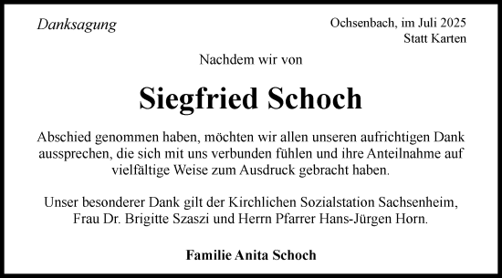 Traueranzeige von Siegfried Schoch von Bietigheimer Zeitung