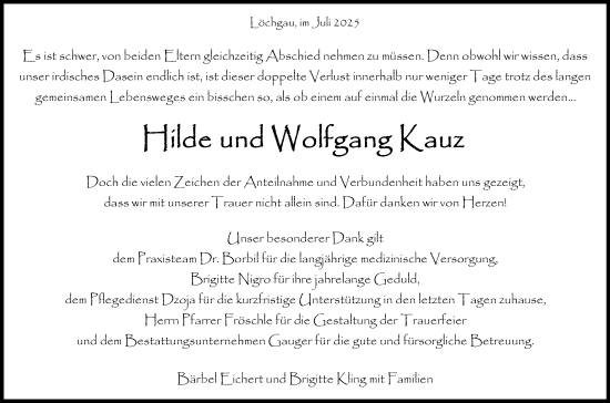Traueranzeige von Wolfgang Kauz von Bietigheimer Zeitung
