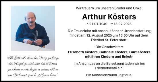 Traueranzeige von Arthur Kösters von Bietigheimer Zeitung