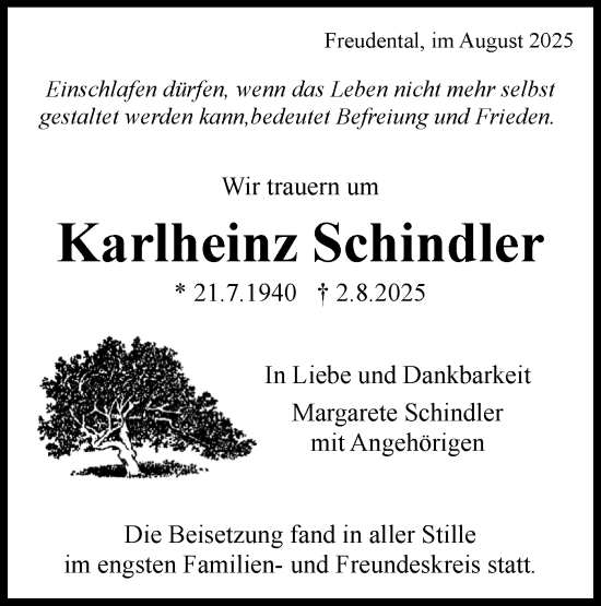 Traueranzeige von Karlheinz Schindler von Bietigheimer Zeitung