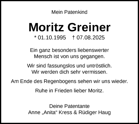 Traueranzeige von Moritz Greiner von Bietigheimer Zeitung