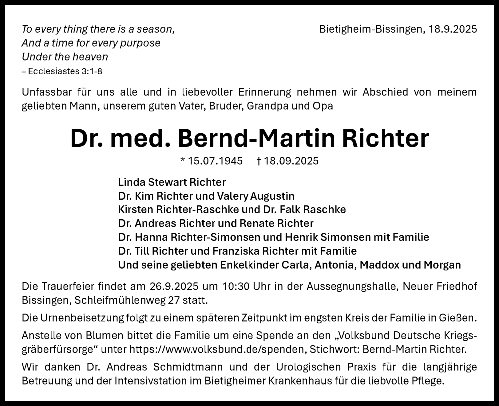  Traueranzeige für Bernd-Martin Richter vom 23.09.2025 aus Bietigheimer Zeitung
