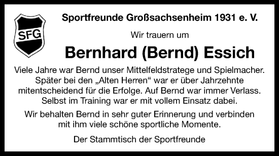 Traueranzeige von Bernhard Essich von Bietigheimer Zeitung