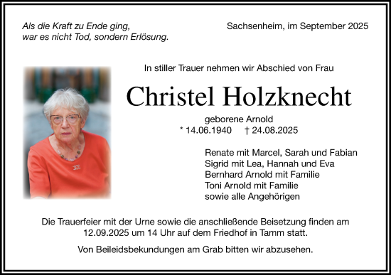 Traueranzeige von Christel Holzknecht von Bietigheimer Zeitung