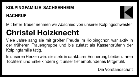 Traueranzeige von Christel Holzknecht von Bietigheimer Zeitung