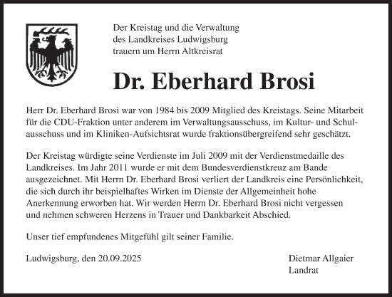 Traueranzeige von Eberhard Brosi von Bietigheimer Zeitung