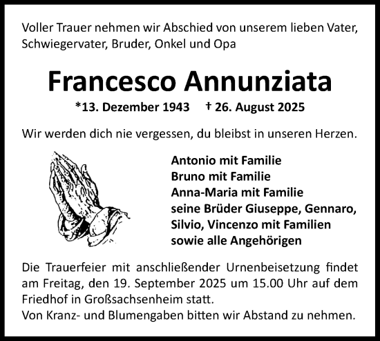 Traueranzeige von Francesco Annunziata  von Bietigheimer Zeitung