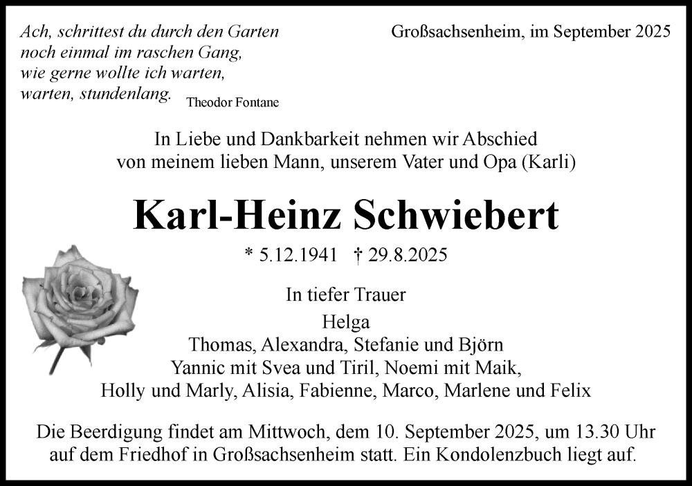  Traueranzeige für Karl-Heinz Schwiebert vom 04.09.2025 aus Bietigheimer Zeitung