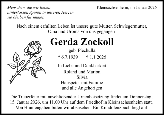 Traueranzeige von Gerda Zockoll von Bietigheimer Zeitung