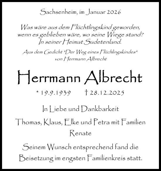 Traueranzeige von Herrmann Albrecht von Bietigheimer Zeitung