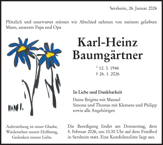 Traueranzeige von Karl-Heinz Baumgärtner von Bietigheimer Zeitung