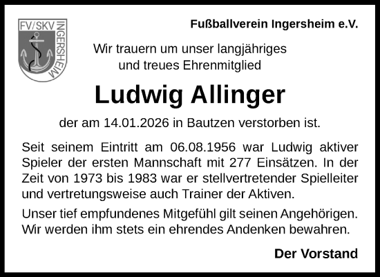 Traueranzeige von Ludwig Allinger von Bietigheimer Zeitung