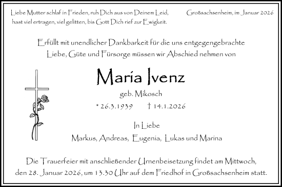 Traueranzeige von Maria Jvenz von Bietigheimer Zeitung
