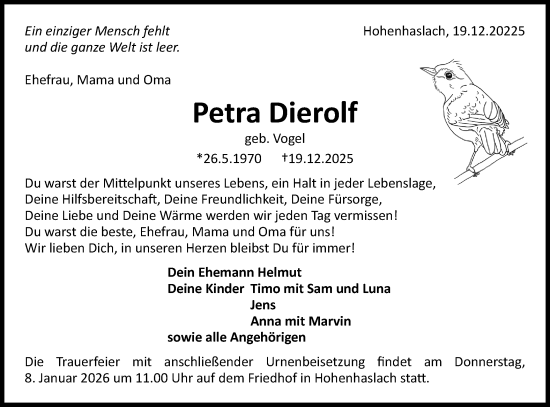 Traueranzeige von Petra Dierolf von Bietigheimer Zeitung