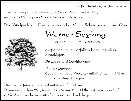 Traueranzeige von Werner Seyfang von Bietigheimer Zeitung