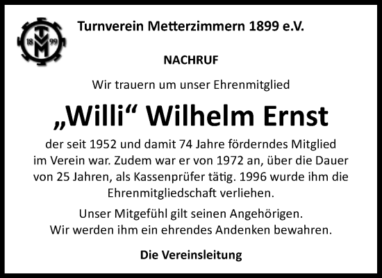 Traueranzeige von Wilhelm Ernst von Bietigheimer Zeitung