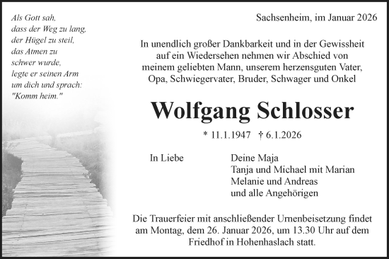 Traueranzeige von Wolfgang Schlosser von Bietigheimer Zeitung