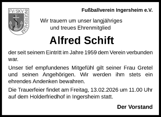 Traueranzeige von Alfred Schift von Bietigheimer Zeitung