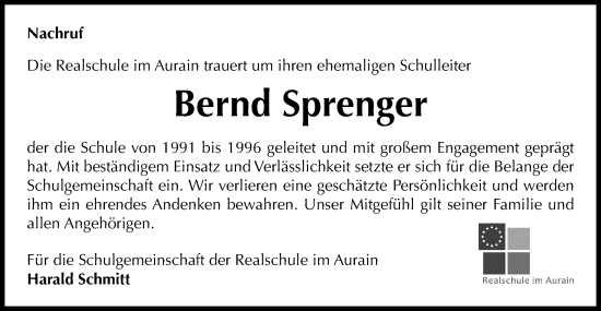 Traueranzeige von Bernd Sprenger von Bietigheimer Zeitung