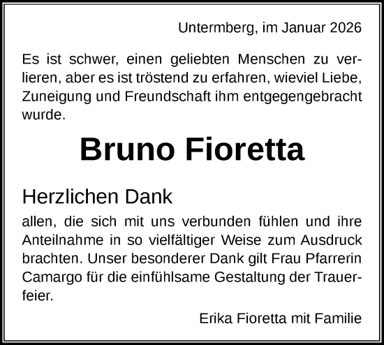 Traueranzeige von Bruno Fioretta von Bietigheimer Zeitung