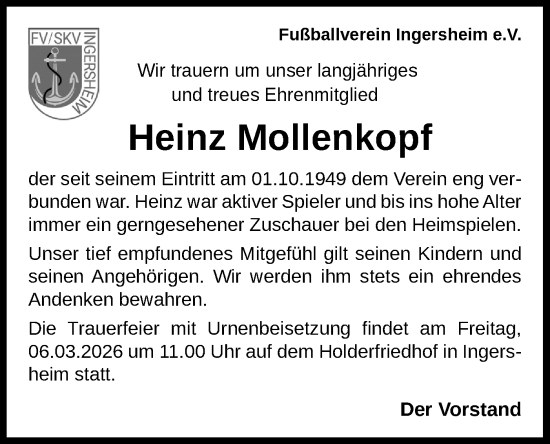 Traueranzeige von Heinz Mollenkopf von Bietigheimer Zeitung