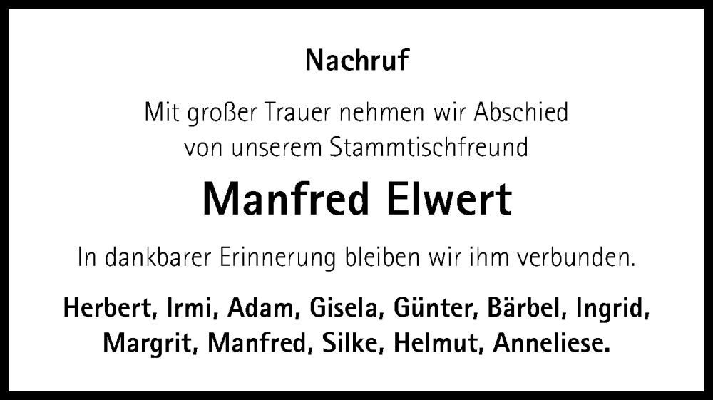  Traueranzeige für Manfred Elwert vom 26.02.2026 aus Bietigheimer Zeitung