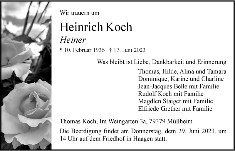  Traueranzeige für Heinrich Koch vom 22.06.2023 aus Bietigheimer Zeitung
